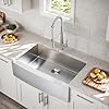 Hotis 33 Inch Farmhouse Sink, Stainless Steel Farmhouse Kitchen Sink, 16 Gauge 9 Inch Deep Undermount Apron Front Farm Sinks, 33x22 Inch Brushed Nickel Single Bowl
