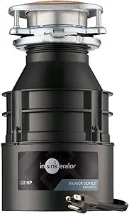InSinkErator Badger 5 Garbage Disposal with Power Cord, Badger Series 1/2 HP Continuous Feed Food Waste Disposer