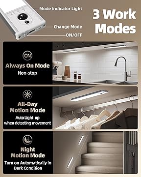 EZVALO 5-Pack Under Cabinet Lighting, 2400mAh Motion Sensor Light, LED Closet Lights Wireless, 6500K Dimmable, Timer, Magnetic, with Remote Control for Kitchen, Closet, Stair