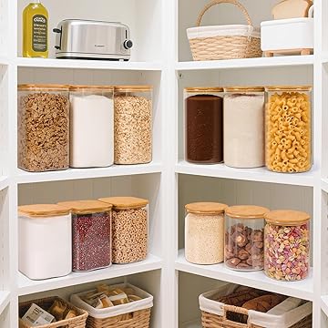 ComSaf 2Pcs Large Glass Storage Containers with Lids 4Qt, 1 Gallon Wide Mouth Flour Sugar Storage Containers, Large Capacity and Sealed for Rice, Cereal, Oat, Easy Clean and Scoop, Pantry Organization
