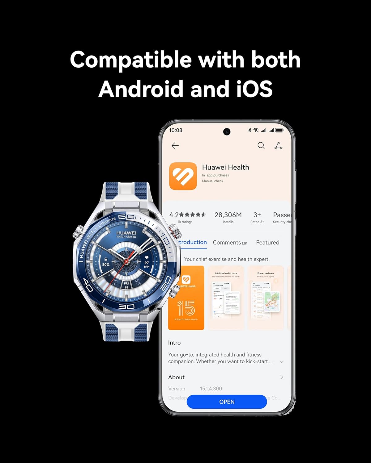 HUAWEI WATCH Ultimate 2 Smart Watch, GPS, Zirconium-based Liquid Metal Case, 150-Meter Diving Watch, Sonar-based Underwater Communication, Accurate Health Monitor, eSIM Cellular Calling, Blue