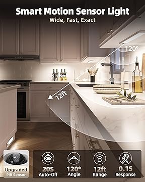 EZVALO 5-Pack Under Cabinet Lighting, 2400mAh Motion Sensor Light, LED Closet Lights Wireless, 6500K Dimmable, Timer, Magnetic, with Remote Control for Kitchen, Closet, Stair