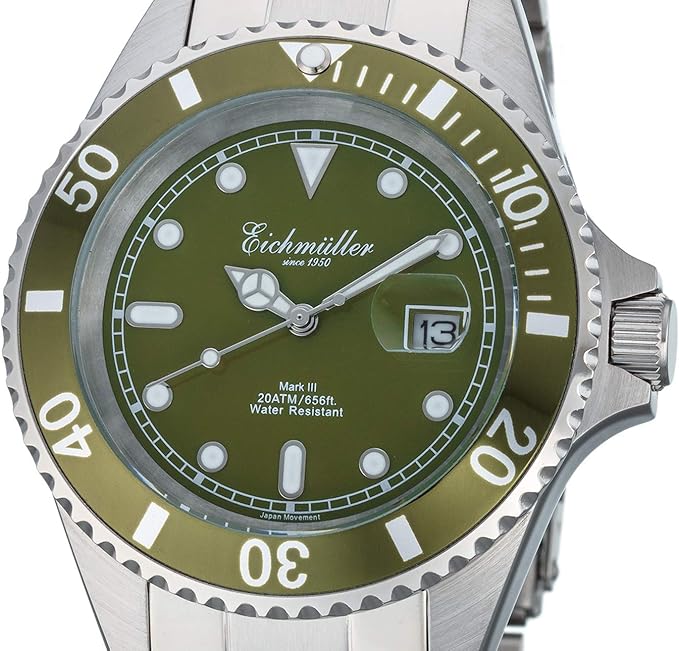 ichmüller Stainless Steel Diver Men's Watch, Date Display in Magnifying Glass Magnification 200 m, Bracelet