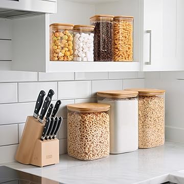 ComSaf 2Pcs Large Glass Storage Containers with Lids 4Qt, 1 Gallon Wide Mouth Flour Sugar Storage Containers, Large Capacity and Sealed for Rice, Cereal, Oat, Easy Clean and Scoop, Pantry Organization