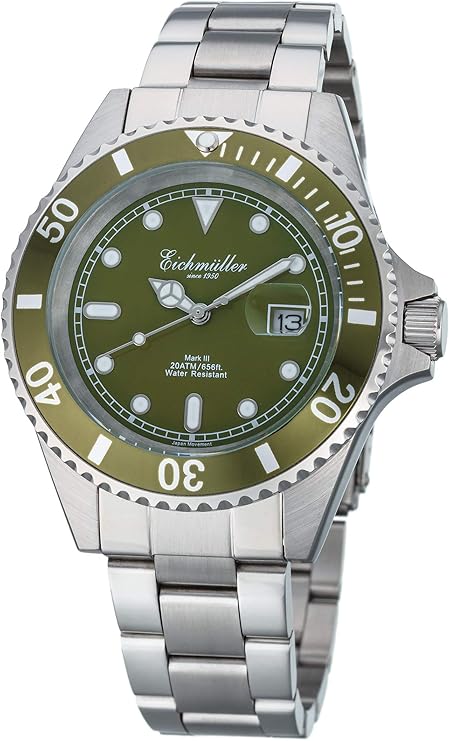 ichmüller Stainless Steel Diver Men's Watch, Date Display in Magnifying Glass Magnification 200 m, Bracelet