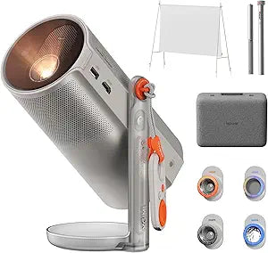XGIMI MoGo 4 Laser Projector Collection, Outdoor Kit with PowerBase Stand | 550 ISO Lumens, Google TV , Official Netflix, 5h Battery Life – All-in-One Home Cinema Kit, 70" Screen, 4 Filters& Carry Case