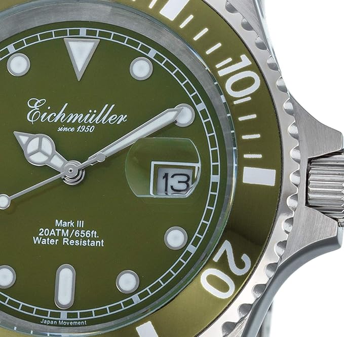 ichmüller Stainless Steel Diver Men's Watch, Date Display in Magnifying Glass Magnification 200 m, Bracelet