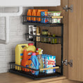Fantasnight Kitchen Under Sink Storage Organiser - 1 Pack Metal Undersink Organisation for Cupboard - 3 Tier Pull Out Cabinet Drawers Black - Sliding Cleaning Shelf Organizer Solutions for Bathroom